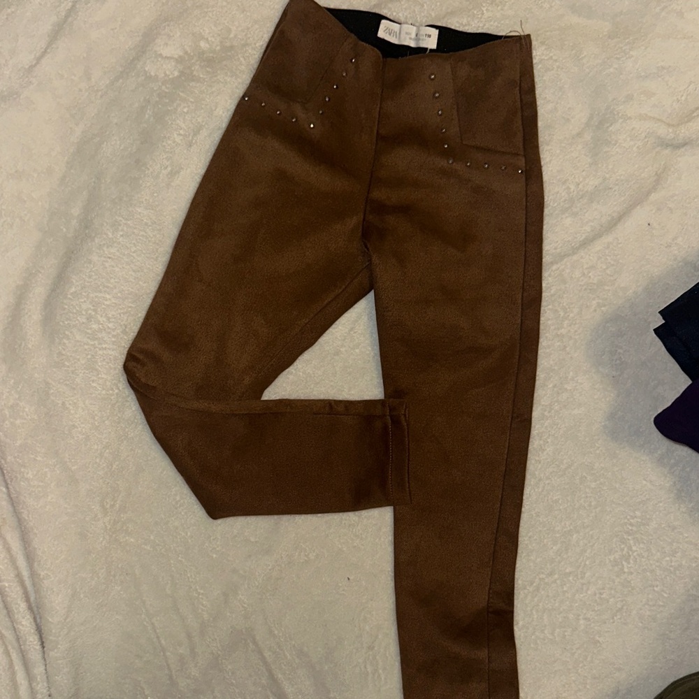 Zara Brown Suede Trousers with Stud Accents